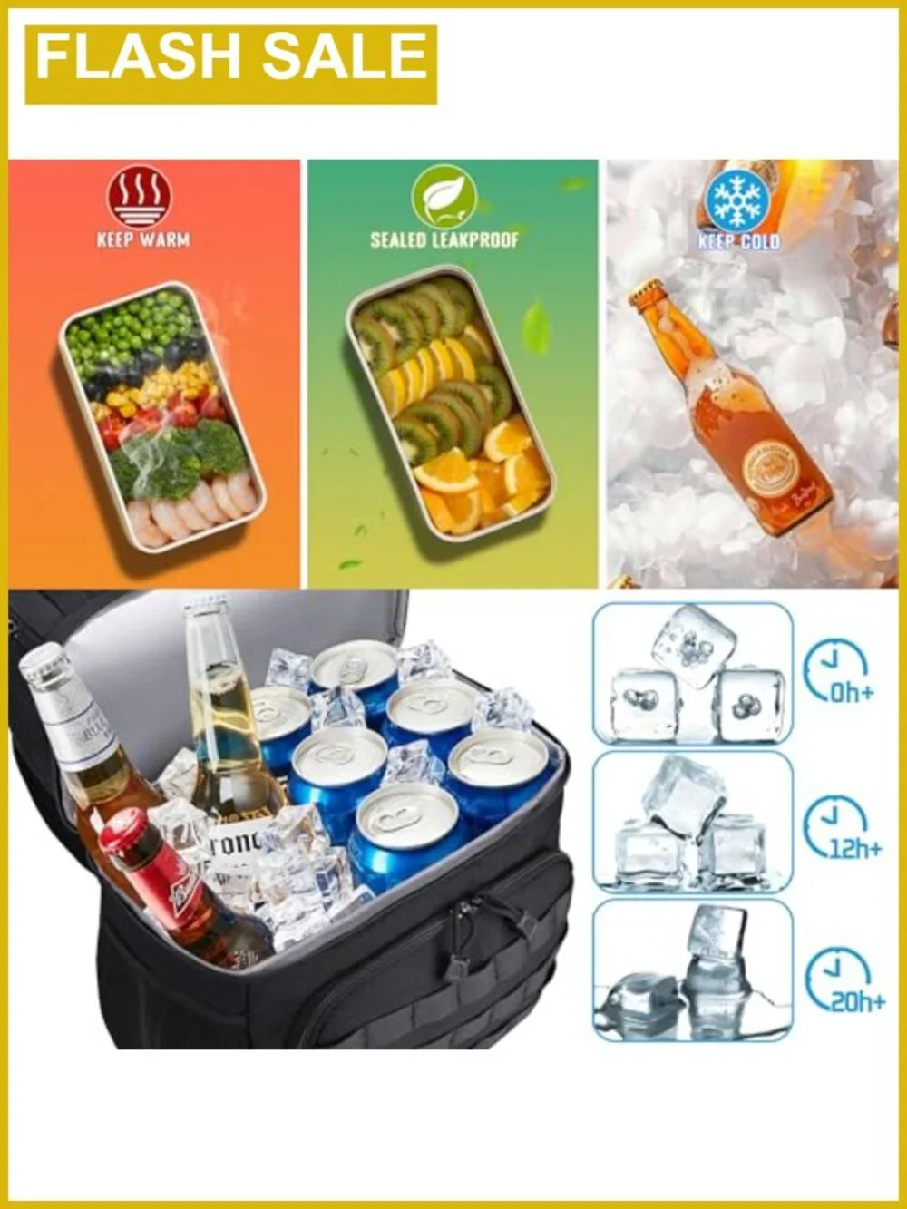 Insulated Cooler Lunch Backpack Leakproof RFID Nylon Double Deck